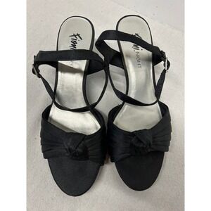 Fioni Night Black Satin Knot Strappy Kitten Heels Women's Size‎ 8 Evening Shoes